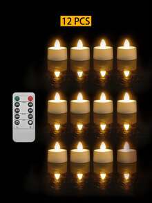 12/24-Pack Electronic Flameless Candles, Battery Powered, With Timer/Remote Control, LED Wishing Candle Light, Tea Candle Light, LED Flameless Candle Light, Suitable For Valentine's Day, Weddings, Parties, Home Décor And Other Holiday Occasions. - 暖光 - 查看 11