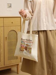 Stars Hollow Luke Pattern Tote Bag Shoulder Bag For Travel Daily Commute Women's Shopping Bag, Best Gift For Her,  Folding Shoulder Bag Summer Beach Holiday Bag, Travel Gift For Man Woman Tv Show  Autumn Gift