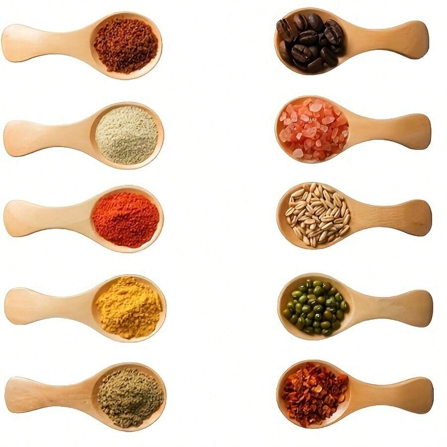 10 件木制迷你勺子，适用于香料、调味料、盐和糖
