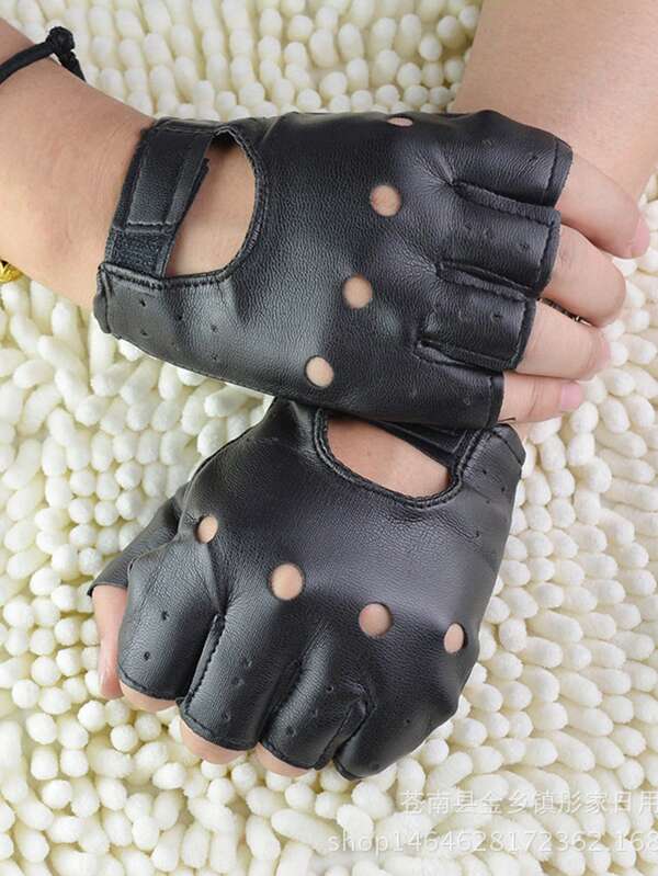 1 Pair Fingerless Gloves, Party Gloves, Biker Gloves For Men And Women, Punk Style Fingerless Gloves For Street Dancers, Nightclub, Pole Dancing, Adjustable Wrist Strap