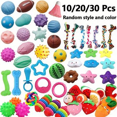 1/10/20 piezas Juguetes chillones para mascotas, Juguetes para morder de perro, Juguetes con efecto de sonido de peluche, Juguetes para morder de cachorro, Juguetes de peluche realistas, Dispensadores de golosinas, Limpieza dental, Juguetes para mascotas de formas únicas, Juguetes de relajación e interactivos, Adecuados para perros pequeños, medianos y grandes para jugar en interiores/exteriores, Fácil almacenamiento, Estilo y color aleatorios