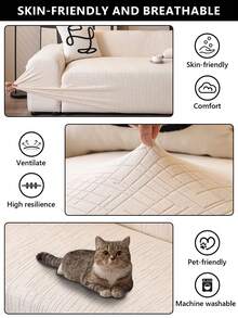 1件装易弹宽松沙发套 - 弹性全包覆，可拉伸防滑，适用于1-5座沙发，可机洗，四季皆宜，宠物友好且防污 - 米色 - 查看 8