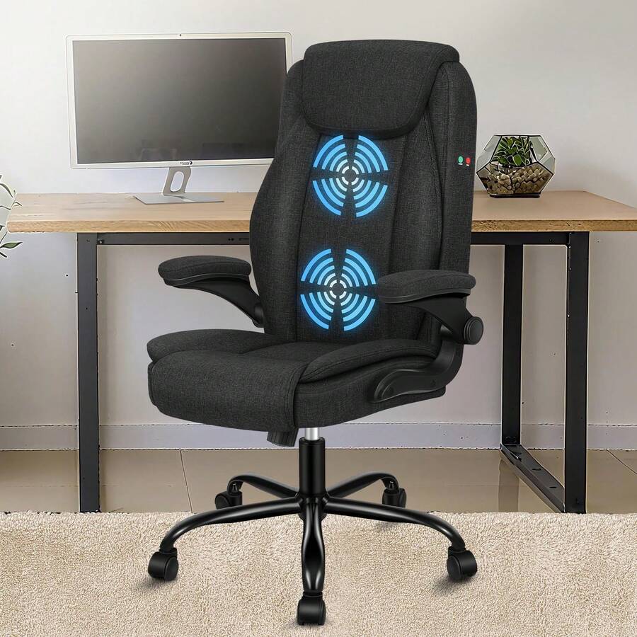 ALFORDSON Massage Office Chair, Computer Chair, Faux Leather Desk Chair, 150 Kg Load Capacity, 90-135° Backrest, Height-Adjustable Ergonomic PC Chair, Black - Dark Gray - View 1