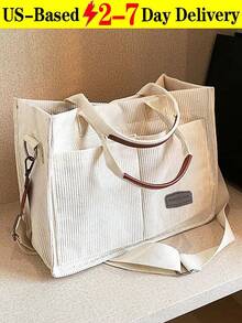 [US-Based Shipping]White Stylish Large Capacity Solid Color Corduroy Tote Bag For Women,Letter Patch Multi-Pocket Shoulder Bag For Commuting & Going Out, Lightweight Durable Removable Shoulder Strap Outdoor Travel Crossbody Bags, Casual Versatile Square Shopping Handbag,Simple Versatile,Hobo Tote Bag For Women, Casual Large Capacity Purse Bucket Bag, Shoulder Satchel Daypack For Outdoor Travel And Work Commuting, Vintage Satchel Shopping Bags Computer Handbag,Purses And Bags Women Bags For Women Black Purse Beach Bag Halloween Tote Bags For Women Bolsos Para Mujer Crossbody Bags For Women Handbags For Women White Purse Totes Bags For Women Brown Purse Clear Bag School Bag Bride Purses For Women Wedding Clear Purse Work Bag Lunch Bag For Women Carteras Para Mujer - trắng - Xem 12