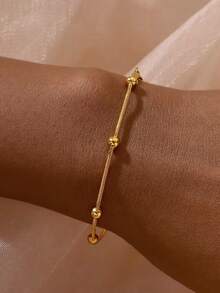 1PC Stainless Steel Random Beaded Round Snake Chain Bracelets For Women Gold Color Geometric Bracelet Luxury Wedding Party Jewelry Gift