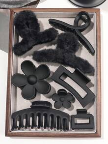 8 قطع من الأكسسوارات الشعر المتنوعة، مشابك شعر بسيطة بتصميم زهرة سوداء، مشابك شعر للكعكة، مناسبة للارتداء اليومي، مشابك شعر مناسبة للخريف والشتاء، مشابك شعر، مشابك شعر، مشابك شعر، مشابك شعر، مناسبة للملابس الكاجوال في العطلات للمرأة - الأسود - مشاهدة 7