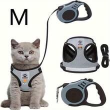 1 Adjustable Anti-Escape Cat Harness With 5M Retractable Leash, Polyester Mesh Design, Ergonomic Chest Strap And Safety Buckle, For Walking, Indoor/Outdoor Use, Cat Leash, Indoor Pet Control, Modern Pet Gear, Sturdy Pet Accessory