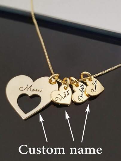 1 pieza Collar con nombre personalizable de corazones múltiples, collar de estilo romántico con corazones, joyería de acero inoxidable, joyería versátil para uso diario, regalo de cumpleaños, collar con nombre, collar de oro o collar de plata, dos colores a elegir, collar personalizado