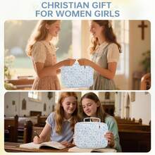 Bible Cover Case &Study Supplies Accessories For Women Large Bible Cover With Durable Handle Quilted Bible Carrying Case For Girls Bible Study Supplies Accessories Bible Study Supplies Bible Journaling Kit Pink Book Carrying Case With Bible Highlighters, Mothers Day Christian Gifts For Women - Autumn Butterfly Bloom - 查看 7