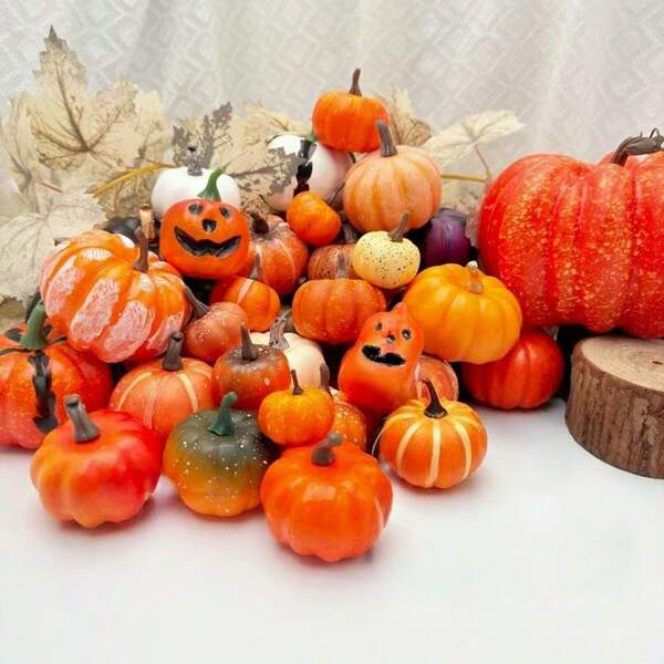 Calabazas decorativas de espuma vintage para casa de campo, decoración de mesa de boda de otoño, chimenea, cocina, Halloween, Acción de Gracias, fiesta del festival de la cosecha, decoración de otoño, calabazas artificiales