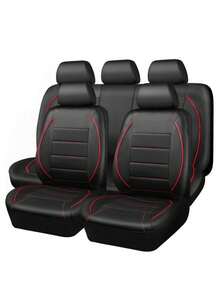 9件/4套通用反光滚边真皮汽车座椅套，兼容安全气囊，拉链开口设计，适用于SUV、厢式货车、卡车