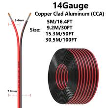14Gauge 16.4FT/30FT/50FT/100FT Electrical Wire Cable 2 Conductors Red Black Cable Hookup LED Lighting Strips Flexible Wire Extension Cord 14AWG Copper Clad Aluminum Copper Wire 12V/24V DC 5M/9.2M/15.3M/30.5M