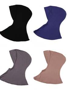 4 Peças/Conjunto Touca Interna Modal de Cor Sólida Com Capa Para o Pescoço, Elástica, Macia e Respirável para Mulheres, Lenço, Chapéu, Acessórios de Abaya, Véu Diário