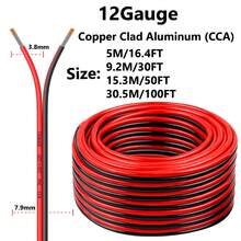 12 Gauge Wire , 2 Conductors Electrical Wire Red Black Cable, Flexible/Low Voltage/PVC 12 AWG Copper Clad Aluminum Extension Cord For Speaker, LED Strips, Automotive 12V/24V DC16.4FT/30FT/50FT/100FT