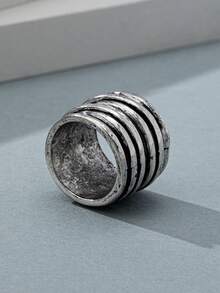 1pc Punk Style Vintage European & American Multi-Layer Line Wrapped Floral Pattern Ring, Suitable For Men's Daily Wear