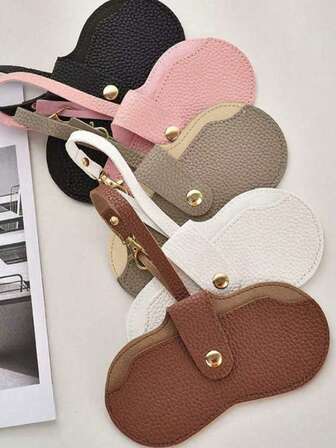 1pc Soft PU Sunglass Bag, Holder Eyeglasses Case, Portable Glasses Pouch With Button Clip Wrist Strap For Women Men Summer Outdoor Travel Supplies