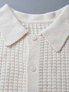 Men's Casual Loose Simple Elegant Korean Style Versatile Commuting Solid Color Jacquard Polo Collar Button Front Cardigan Knit Sweater Jacket, Autumn/Winter