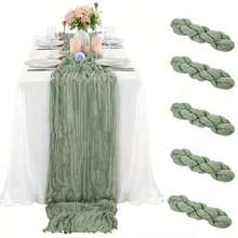 5/10pcs Sage Green Cheesecloth Table Runner, Solid Color Rustic Gauze Polyester Rectangular Bridal Shower Wedding Party Reception Boho Decor - Multicolor - View 3