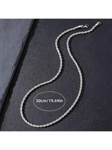 1条简约时尚百搭不锈钢扭链项链，50厘米/55厘米/60厘米三种尺寸可选，男女日常佩戴皆宜。 - 銀色 - 查看 8