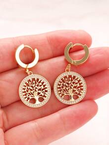 1pair Fashion Simple Stainless Steels Rhinestone Tree Of Life Drop Earrings For Women Glamour Party Jewelry Gifts