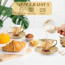 Vintage Floral Tea Cup And Saucer Set Of 6 - Porcelain Coffee & Espresso Cups, Afternoon Tea Party Serving Set, Elegant Bridal Shower Gift, Birthday Party Decor, Women's Tea Collection - 彩色 - 查看 10