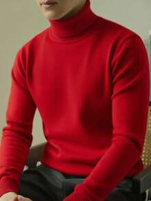 Men's Regular Shoulder Long Sleeve High Neck Sweater, Versatile For Daily Wear Knitted Pullover