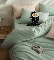 Bed Linen 135 X 200 Cm 2-Piece Sage Green 1 Duvet Cover 135 X 200 Cm + 1 Pillowcase 80 X 80 Cm Oeko-Tex Green Microfibre Duvet Cover Bedding Sets With Zip - Light Green - View 5