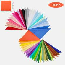 100 piezas Surtido de cuadrados de tela de unicolor precortados, paquetes de tela de algodón suave para acolchar, adecuados para Navidad, Pascua, Halloween, Festival de Primavera y otros regalos festivos, decoraciones, costura DIY, muñecas, manualidades y decoración del hogar, tela de regalo con detalles de borlas en varios diseños