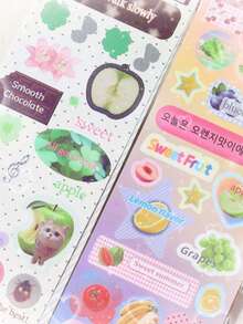 1pc/2pcs Random Cute Cartoon Animal Cat Dog Clover Apple Wing Sticker Material For Scrapbooking Decoration DIY Glitter Sticker