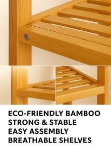 A Bamboo Simple Bedroom Bathroom Storage Rack Multi-Purpose Storage Rack Small Flower Pot Rack Kitchen Shelf Living Room Floor Bookshelf - Wood Color (four Layers) - View 3