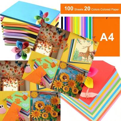 A4 Colored Paper 100 Sheets Colored Copy Paper A4 Paper 20 Colors 8.5 X 11.7inch Assorted 70gsm Colored Printer Paper Construction Paper Origami Paper For DIY Art Craft