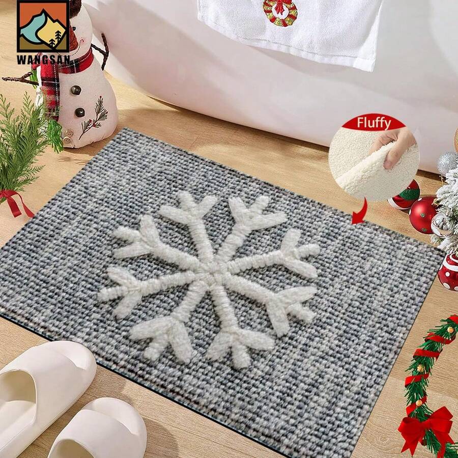 1pc/2pcs Winter Snowflake Pattern Bath Mat, Imitation Cashmere Material, Plush Decoration, Suitable For Bathroom, Doorway, Kitchen And Holiday Decoration, Machine Washable, Gift Choice - Multicolor - View 1