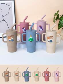 6M - 3Y+ Baby & Toddler Applicable! 7oz/210ml Capacity, Silicone Material Cute Pet Print Training Cup | Leak-Proof + , Dishwasher , Baby's First Choice Water Bottle - Nhiều màu - Xem 2
