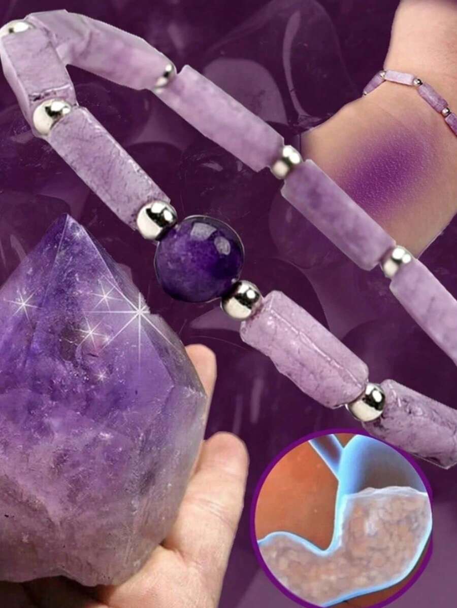天然石能量珠水晶减肥手链 - 有助于减肥、缓解疲劳和促进恢复 - 女士防水瑜伽手链 - 紫色 - 查看 1