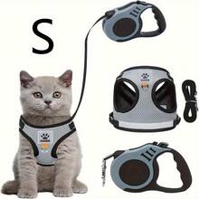 1 Adjustable Anti-Escape Cat Harness With 5M Retractable Leash, Polyester Mesh Design, Ergonomic Chest Strap And Safety Buckle, For Walking, Indoor/Outdoor Use, Cat Leash, Indoor Pet Control, Modern Pet Gear, Sturdy Pet Accessory