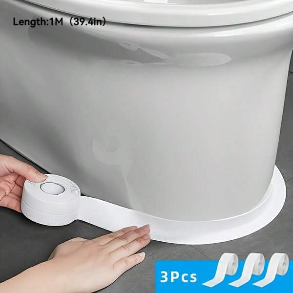 [Waterproof Caulking Tape] 3 Rolls Of Waterproof And Moisture-Proof Toilet Caulking Strips, Bathroom Self-Adhesive Sealing Tape, Moisture-Proof And Mildew-Proof, Long-Lasting Self-Adhesive Sealing Tape, Kitchen And Bathroom Waterproof Tape, Exquisite Kitchen Sink Seam Stickers, Suitable For Workshops, Instant Adhesion, No Tools Required, Peel And Stick, Home Decoration Tape, Halloween Gift, Christmas Gift, Birthday Gift