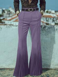 INCERUN Mens Zipper Casual Plain Bottoms Trousers Party Dance Pleated  Flare Long Pants - 紫色 - 查看 2