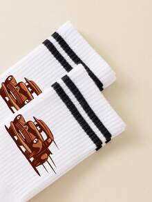 5/1 Pair Disney Men's Mid-Calf Socks, Black With Double Stripes And Car Pattern, Sports Socks - White - View 5