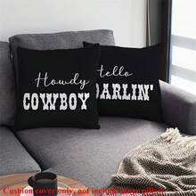 2pcs Western Cowboy Letter Throw Pillow Covers, 17.7x17.7 Inches - Soft Polyester, Easy Care, No Battery Required, Great For Living Room, Bedroom, Office And Dining Room Decor, Ideal Gift For Birthday And Holidays (No Pillow Insert) - Beige - View 3