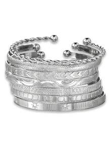 12pcs/Set Minimalist Geometric Multi-Layer Vintage Bracelet Set, Suitable For Parties, Gifts, And Daily Wear - Silver - View 2