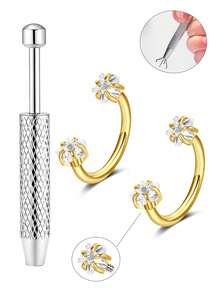 18G 2pcs Horseshoe Nose Studs, Incl. 1pc Taper Cone Ball Nose Stud, Stainless Steel Cubic Zirconia Nose Rings In White & Pink, Heart & Star Cubic Zirconia Lip/Eyebrow/Ear Studs, Unisex Gift