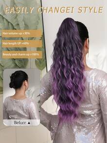Tóc giả đuôi ngựa dài 24 inch, màu tím ombre, kiểu gợn sóng, chất liệu tổng hợp chịu nhiệt, phù hợp cho phụ nữ dự tiệc và sử dụng hàng ngày. - Màu tím ombre - Xem 4