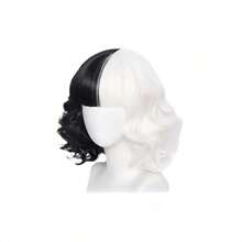 1 件/女士时尚黑白阴阳卷发假发，中长，非常适合各种服装角色扮演