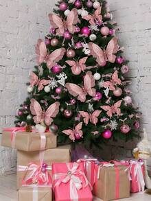 2 pièces Ornements de papillon de sapin de Noël pailletés, décorations de Noël en tissu rose en forme de papillon, papillons 3D creux simulés avec pinces, décoration murale de papillon pastel de Noël pour sapin de Noël, couronne, accessoire pour cheveux, décorations suspendues pour sapin de Noël, décoration de guirlande, convient pour mariage, fête, artisanat DIY, décoration de la maison, accessoires de photographie