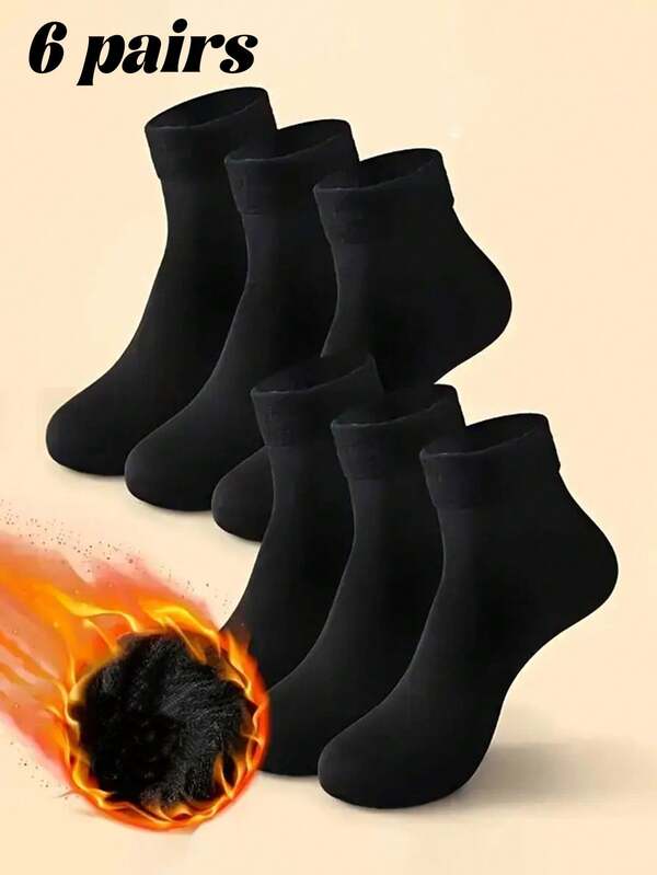6/1 Pair Women's/Men's Black Mid-Calf Socks - Warm And Comfortable Winter Socks, Thick Thermal Socks For Everyday Wear And Sleeping