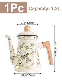 1pc 1.2L Enamel Coffee Pot, Floral Pattern Stovetop Teapot, Suitable For Gas & Electric Stove, Home & Outdoor Coffee/Tea Maker, Suitable For Household, Restaurant, Gatherings, Parties, All Seasons