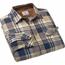 Camisa de franela de cola blanca legendaria recomendada, camisa abotonada Buck Camp para hombres, top de temporada - Cuadros de montaña - Ver 7