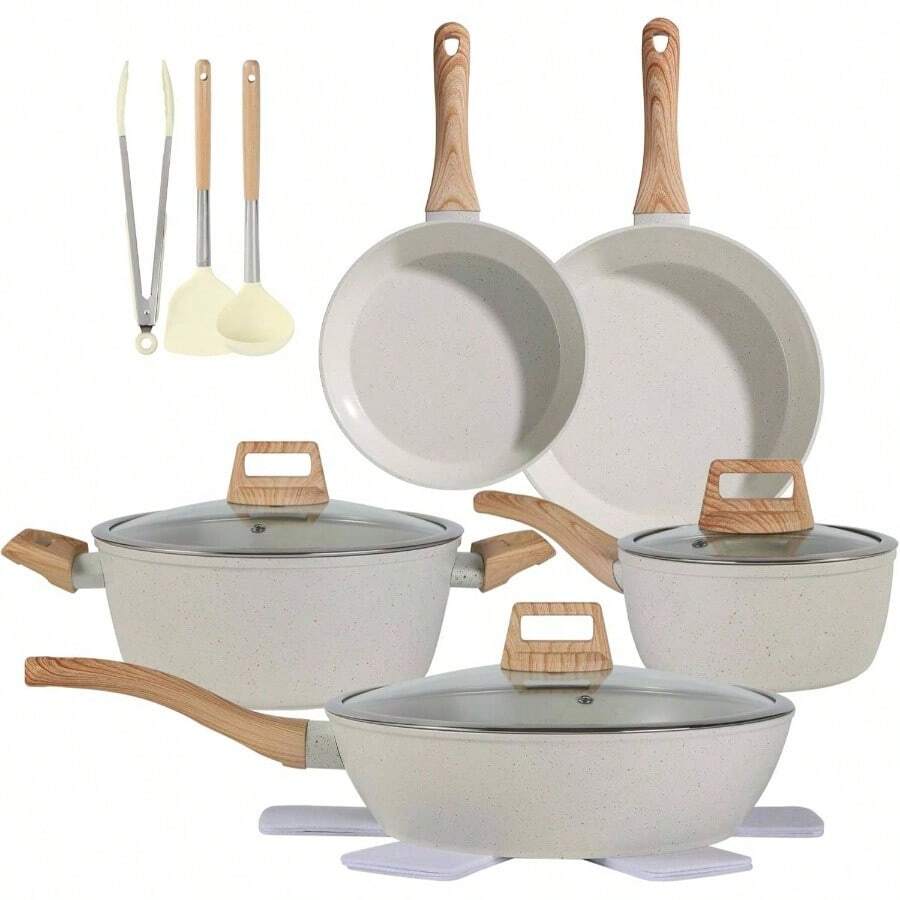 Ceramic Cookware Sets 15PCS Pots And Pans Set Non Stick White - 白色 - 查看 1