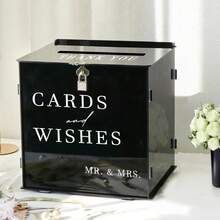 Black Acrylic Card Box With Slot & Lock, DIY Large Wedding Card Boxes For Reception, Elegant Money Envelop Gift Cards Box For Party Wedding Birthday Baby Shower Graduation Table Decor - Black - View 1