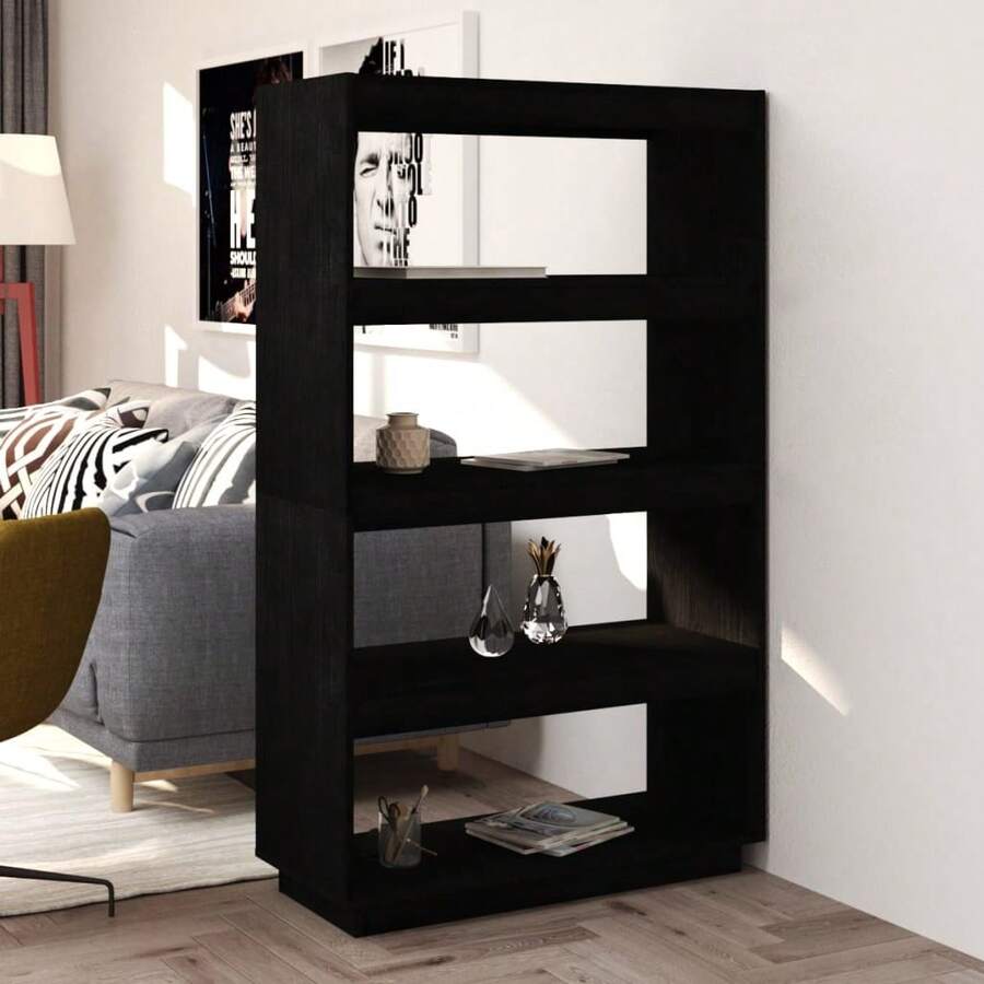 Libreria/divisorio per ambienti Larryhot Nero 80x35x135 cm Pino massiccio, robusto e durevole, facile da montare, stile decorativo, adatto per riporre soprammobili, statuette, libri, piccoli oggetti, ecc.